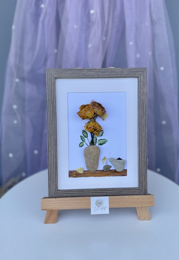 Framed Pebble Art “Flowers At Tea Time” - Image 5
