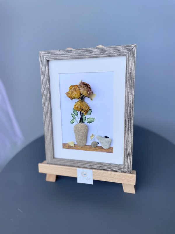 Framed Pebble Art “Flowers At Tea Time” - Image 4