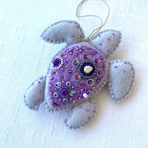 Caretta caretta Handmade Ornament. Purple Sea turtle hanging.