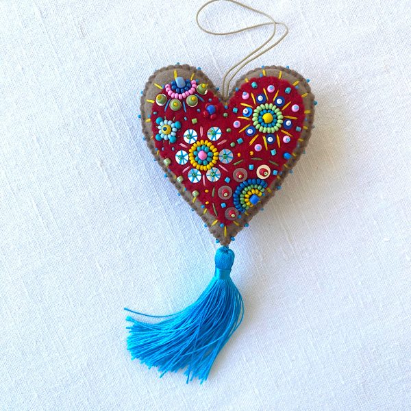 Handmade Beaded Heart Ornament with Tassel - Image 3