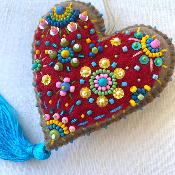 Handmade Beaded Heart Ornament with Tassel