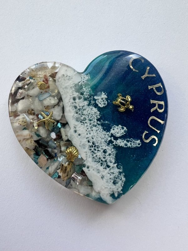 Ocean inspired resin heart fridge magnet. Made to order
