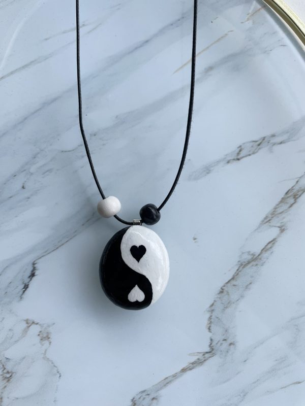 Hand Painted Pebble Necklace "Yin and Yang" - Image 7