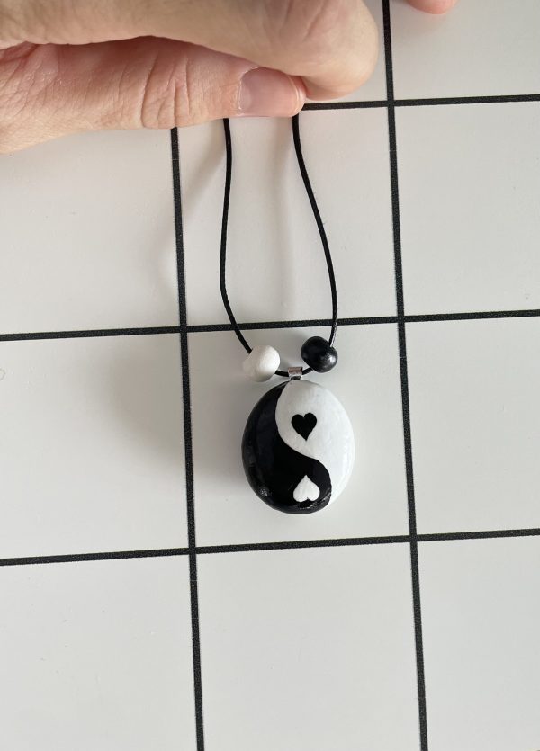 Hand Painted Pebble Necklace "Yin and Yang" - Image 3