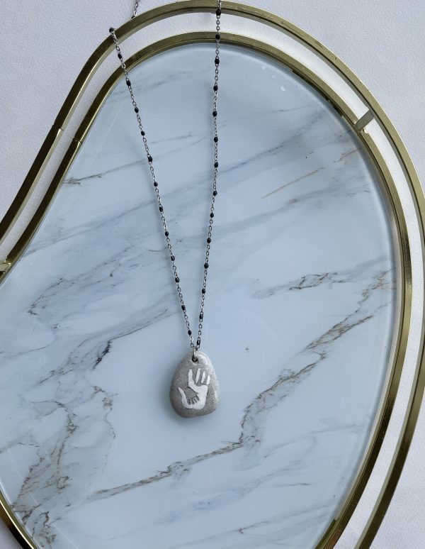 Hand Painted Pebble Necklace "Hand in Hand" - Image 5