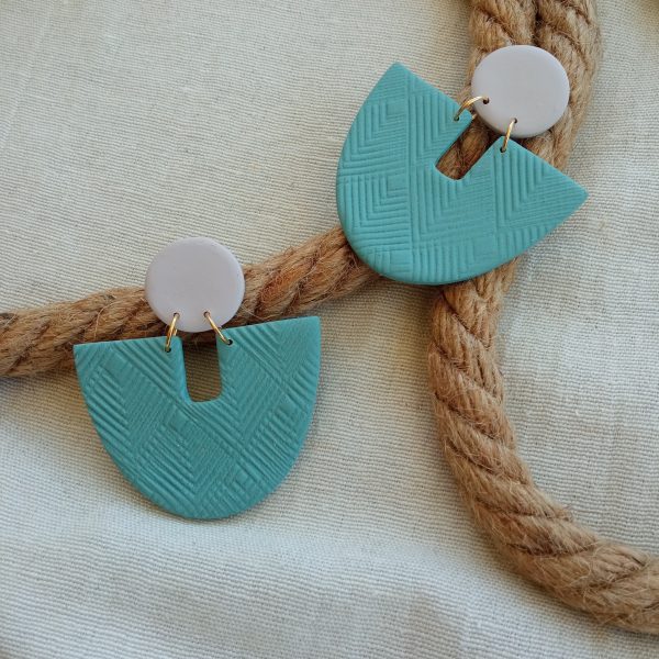 Beige And Turquoise Statement Polymer Clay Earrings