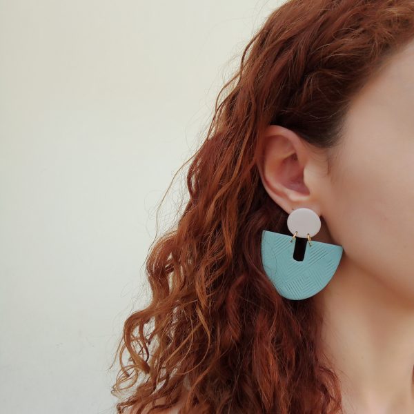 Beige And Turquoise Statement Polymer Clay Earrings - Image 3
