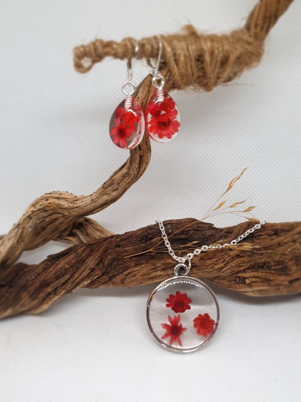 Round Red Flowers Jewelry Set