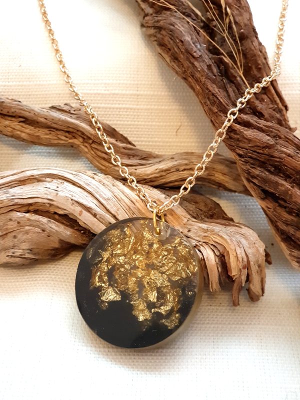 Black Necklace with Golden Leaves and Earrings Set