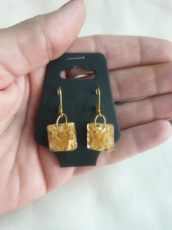 Golden Leaves square Earrings - Image 3