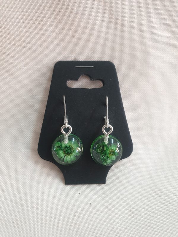 Green Flower Earrings - Image 3