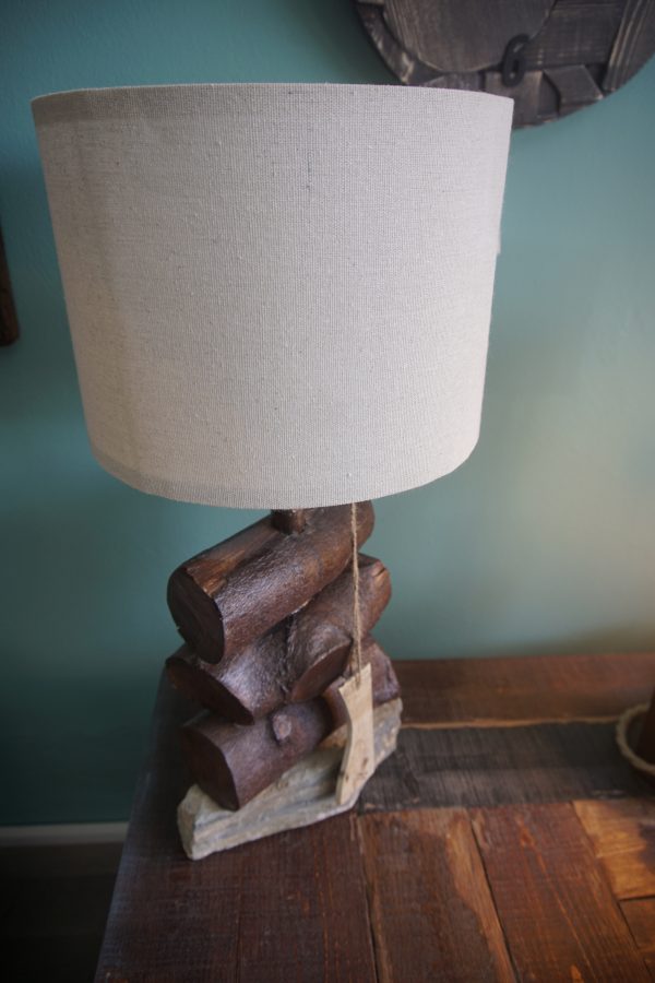 Olive log and Lefkara stone table lamp - Image 4