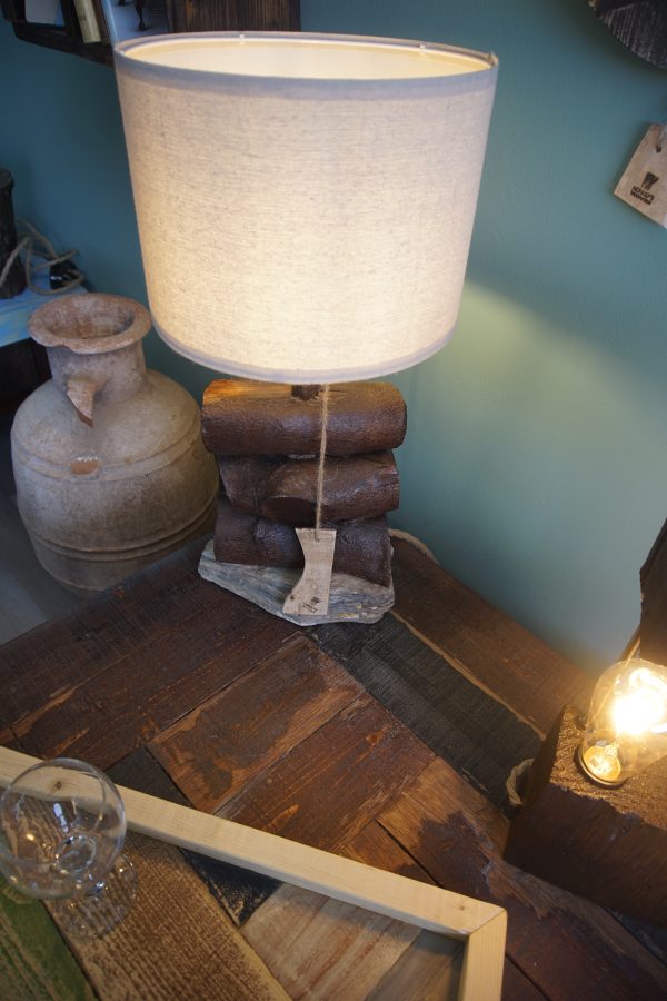 Olive log and Lefkara stone table lamp