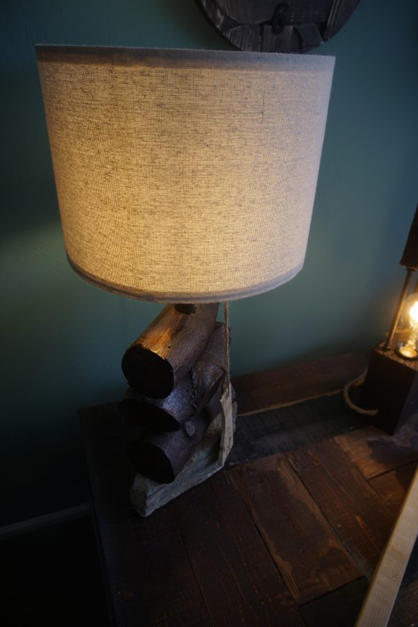 Olive log and Lefkara stone table lamp - Image 2