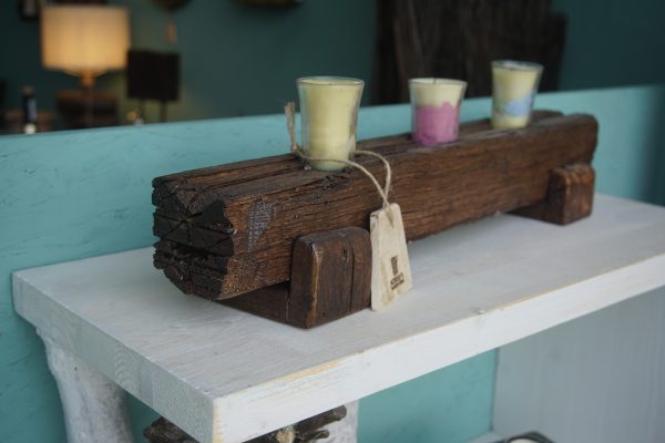 Hand crafted, rustic triple candle stand