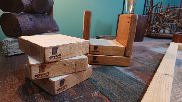 Handmade, hard-wearing, big block, pine coasters with holder - Image 3