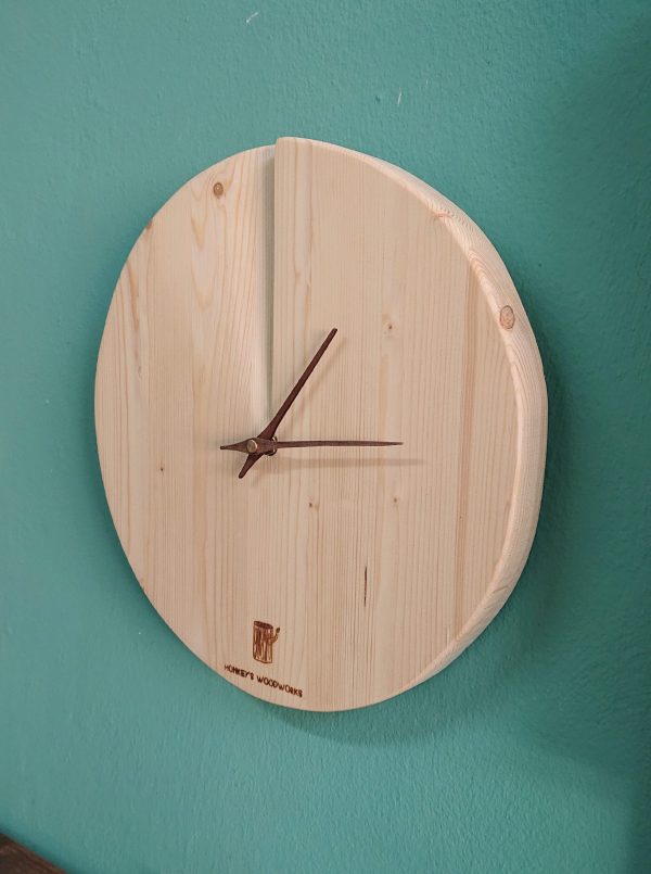 Natural, circular fir wood, minimalist wall clock