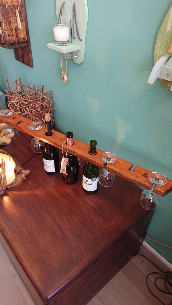3 bottle, 6 glass repurposed pine wine display - Image 3