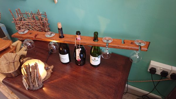 3 bottle, 6 glass repurposed pine wine display - Image 5