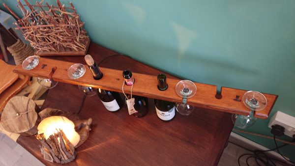 3 bottle, 6 glass repurposed pine wine display - Image 6