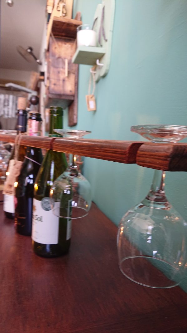 3 bottle, 6 glass repurposed pine wine display - Image 4