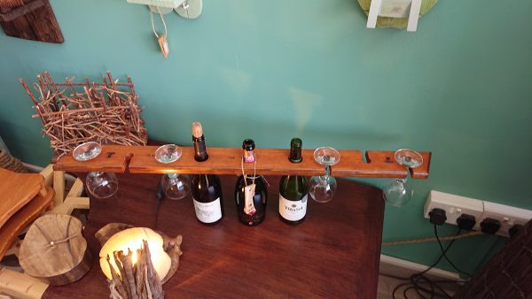 3 bottle, 6 glass repurposed pine wine display