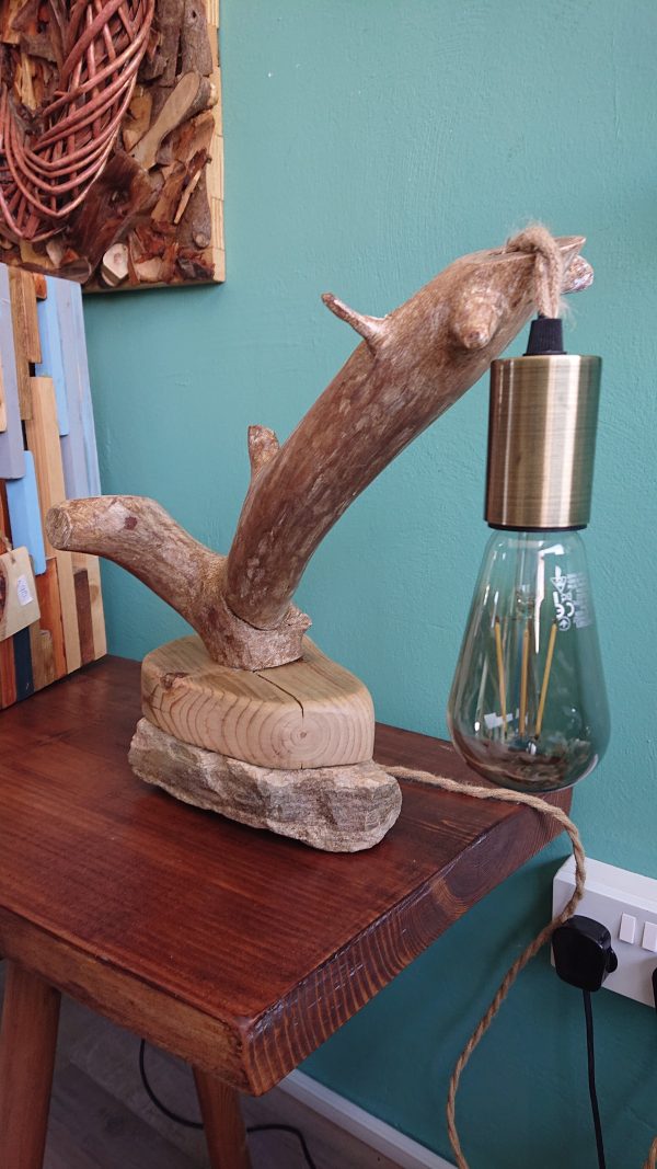 Village stone and wood table lamp