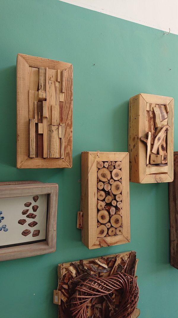 Solid wood and off cut wall art feature