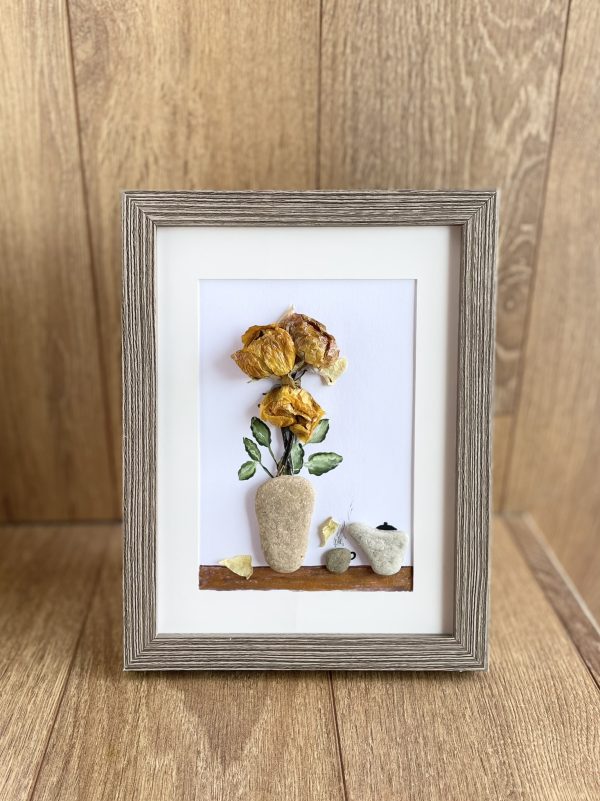 Framed Pebble Art “Flowers At Tea Time” - Image 15
