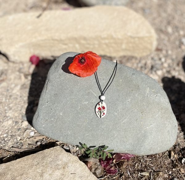 Hand Painted Pebble Necklace "Poppies" - Image 2