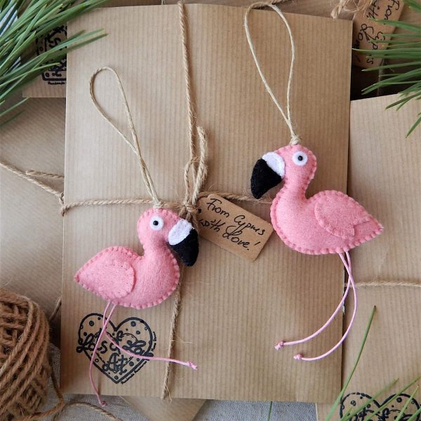 Pink Flamingo ornaments from Cyprus. Felt flamingo. - Image 5