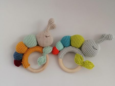 unique crocheted handmade rattle-teether Caterpillar