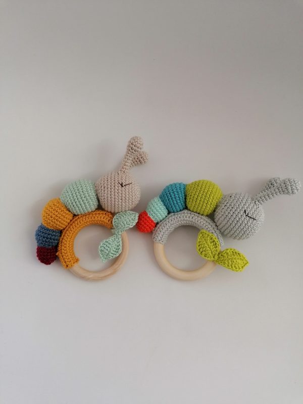 unique crocheted handmade rattle-teether Caterpillar