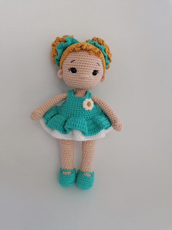 crocheted hand made doll Little Ballerina GREEN