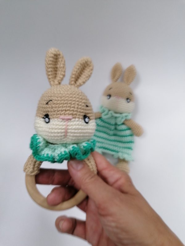 Cute handmade crocheted Bunny lovey and rattle-teether toy set - Image 3