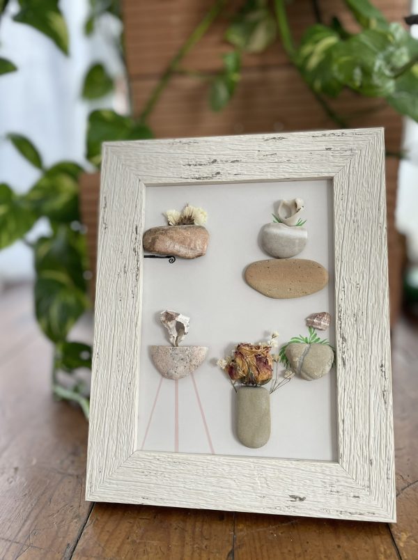 Framed Pebble Art “The World Of Flowers” - Image 6
