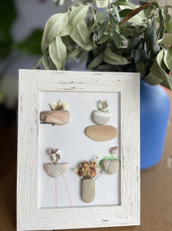 Framed Pebble Art “The World Of Flowers” - Image 4