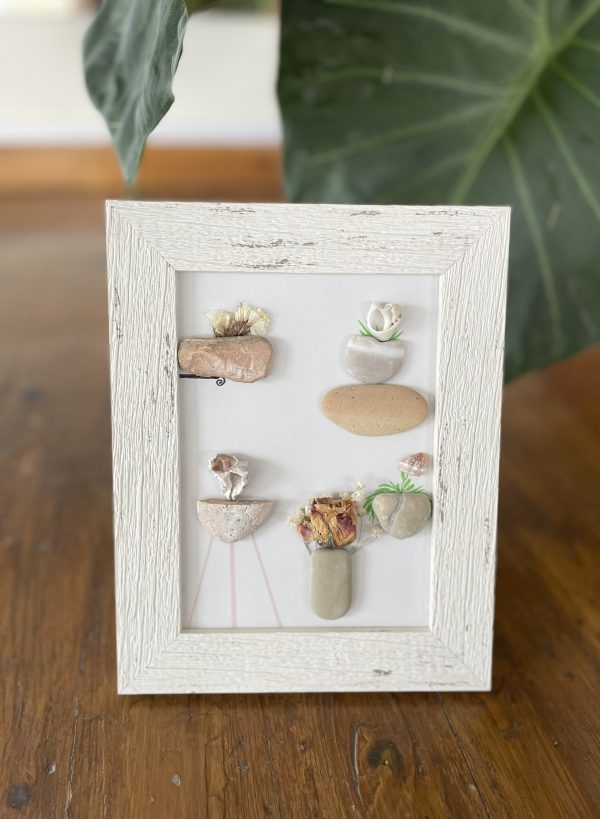 Framed Pebble Art “The World Of Flowers” - Image 3