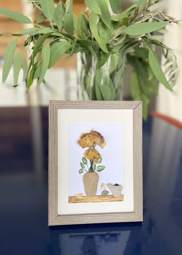 Framed Pebble Art “Flowers At Tea Time” - Image 13