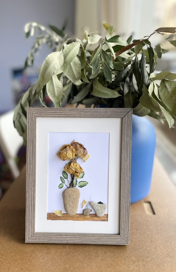 Framed Pebble Art “Flowers At Tea Time” - Image 12
