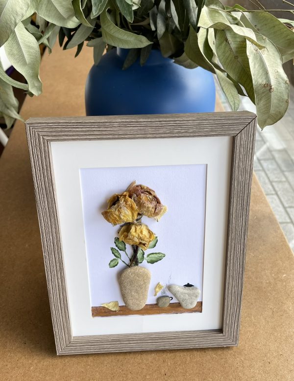 Framed Pebble Art “Flowers At Tea Time” - Image 11