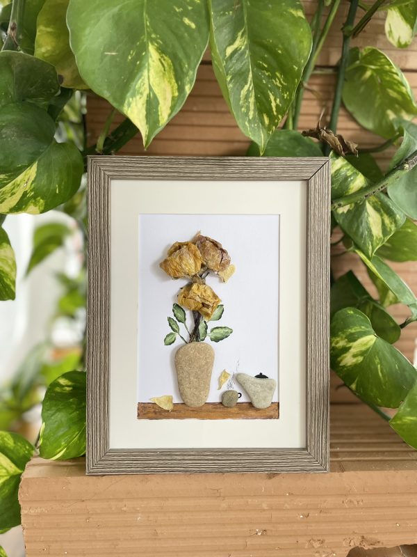 Framed Pebble Art “Flowers At Tea Time” - Image 14
