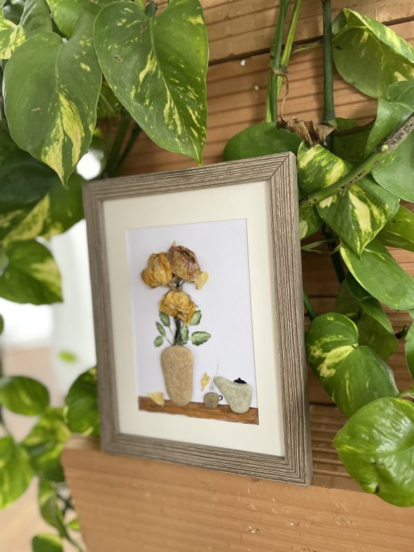 Framed Pebble Art “Flowers At Tea Time” - Image 9
