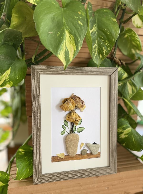 Framed Pebble Art “Flowers At Tea Time” - Image 3