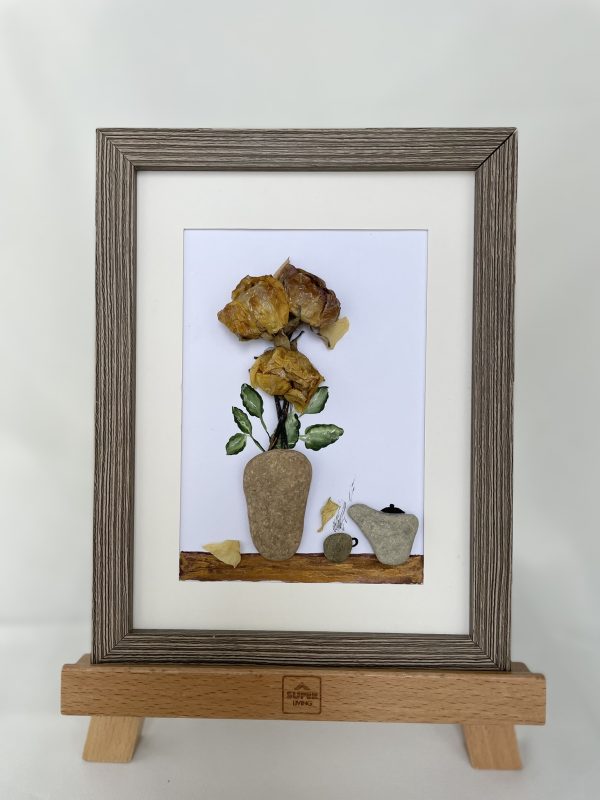 Framed Pebble Art “Flowers At Tea Time” - Image 6