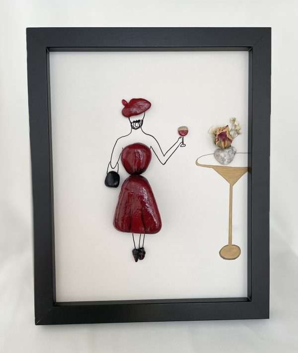 Framed Pebble Picture "The Lady In Red"