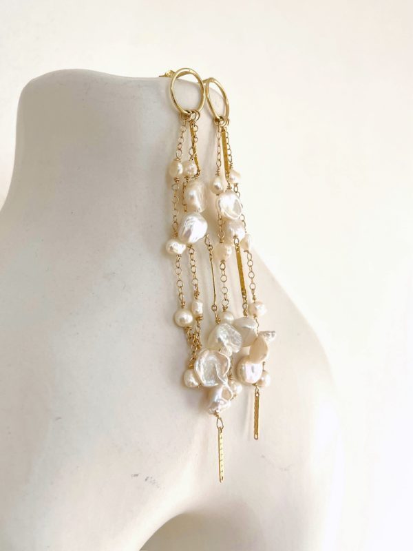 Gold Keshi Pearl Dangle Earrings - Image 2