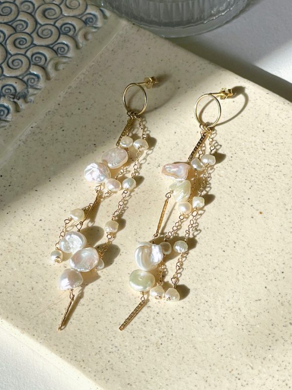 Gold Keshi Pearl Dangle Earrings - Image 3
