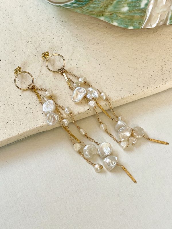 Gold Keshi Pearl Dangle Earrings - Image 4