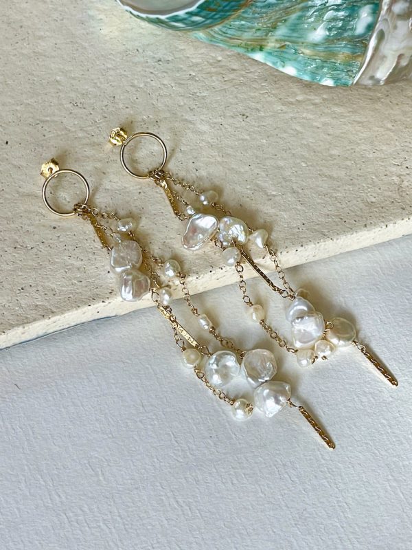 Gold Keshi Pearl Dangle Earrings - Image 5